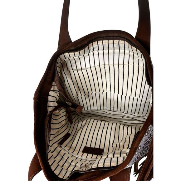 Ariat Madison Woven Concealed Carry Blue Brown Tote Bag Aztec Suede Fringe Large - Picture 9 of 10